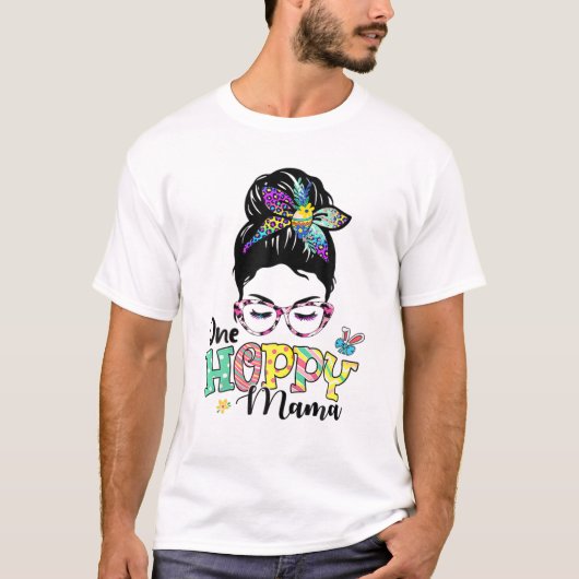 One Hoppy Mama Bunny Easter Day Bun Leopard T-shirt (Voorkant)