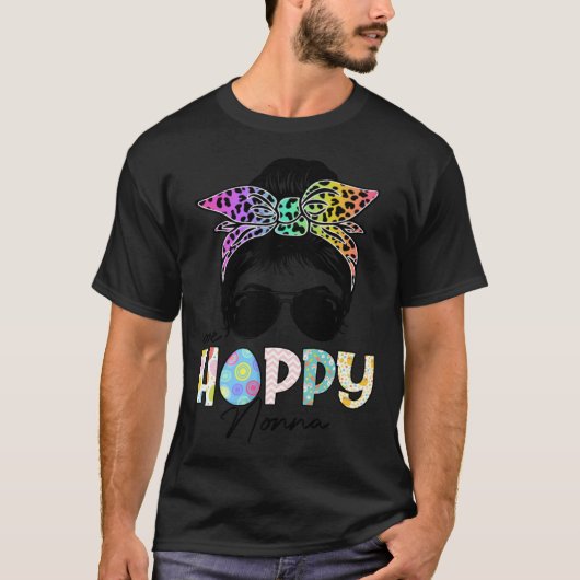 One Hoppy Nonna Leopard Messy Bun Easter Day T-shirt (Voorkant)