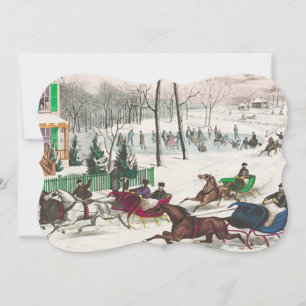 One Horse Open Sleigh Race Fancy Vintage Kerstmis Feestdagenkaart