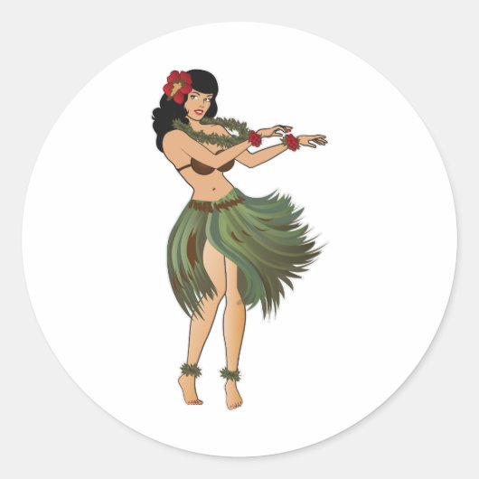 One Hula Girl Dancing Ronde Sticker (Voorkant)