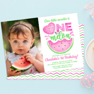 One in a Melon 1st Birthday Fotouitnodiging Kaart