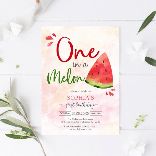 One In A Melon 1st Birthday Invitation