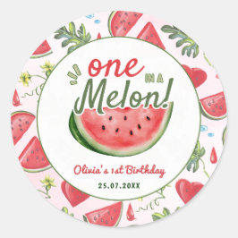 One in a Melon 1st Birthday Party Ronde Sticker