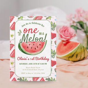 One in a Melon 1st Birthday Summer Party Kaart
