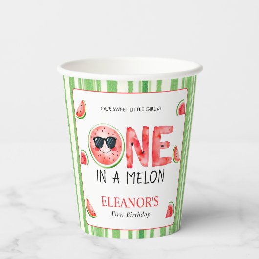 One in a melon 1st birthday watermelon party papieren bekers (Achterkant)