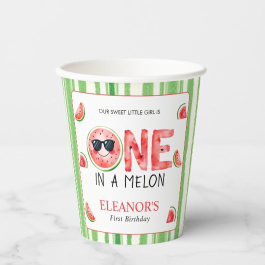 One in a melon 1st birthday watermelon party papieren bekers (Voorkant)