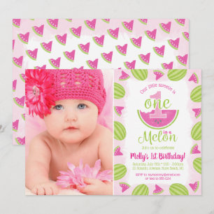 One in a Melon 1st Birthday Waterverf Foto Kaart