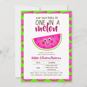 One In A MELON Baby Shower Lime Groen Roze Modern Kaart