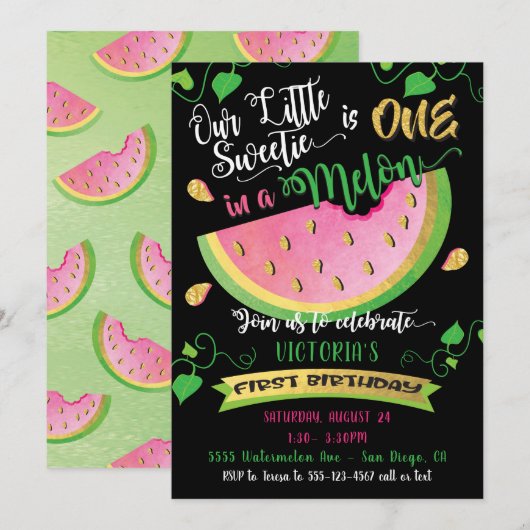 One in a Melon eerste verjaardagsfeestje uitnodigi Kaart (Voorkant / Achterkant)