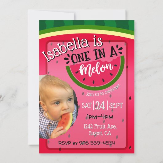 One in a Melon First Birthday invitation bright Kaart (Voorkant)