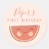 One In A Melon First Birthday Party  Ronde Sticker (Voorkant)