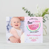 One in a Melon Girl 1st Birthday Watermeloen Foto Kaart (Staand voorkant)