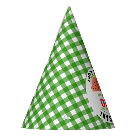 One in a Melon glitter watermelon 1st birthday Feesthoedjes (Links)