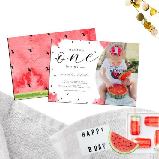 One In a Melon Photo 1er anniversaire Invitation