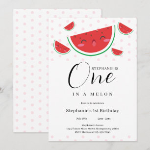 One in a Melon Pink Polka Dot 1e verjaardagsfeestj Kaart