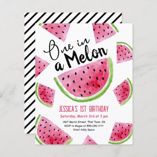 One in a Melon Verjaardagsfeestje Budget Invitatio (Voorkant / Achterkant)