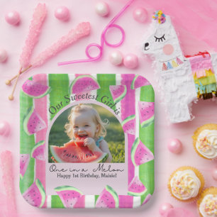 One in a Melon Verjaardagsfoto Papieren Bordje