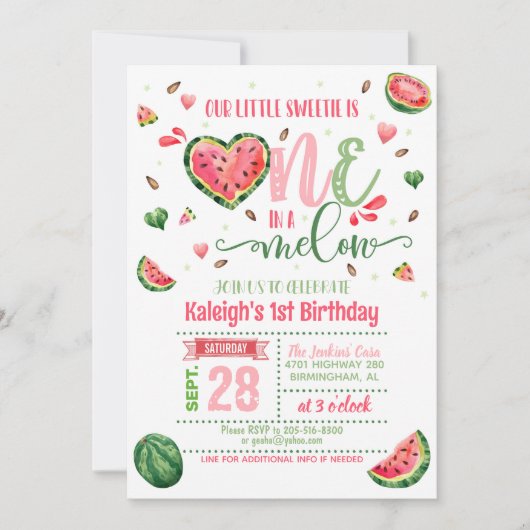 One in a Melon Verjaardagsuitnodiging - Gingham Kaart (Voorkant)