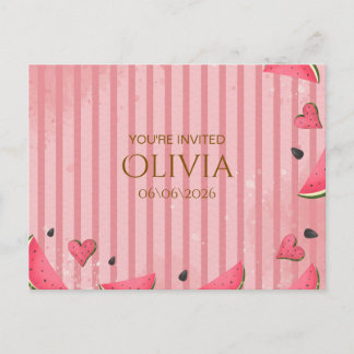 One in a Melon Watermelon First Birthday Invitatio Briefkaart