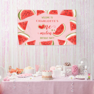 One In A Melon Watermelon Roze Verjaardag Welkom Spandoek