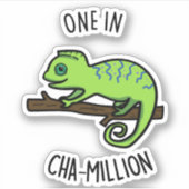 One in Cha-Million Funny Chameleon Pun Sticker (Voorkant)