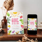 ONE in the Sun Roze Zomer Verjaardag Uitnodiging