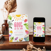 ONE in the Sun Roze Zomer Verjaardag Uitnodiging