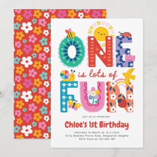 One is Fun Invitation, Girls First Birthday  Kaart