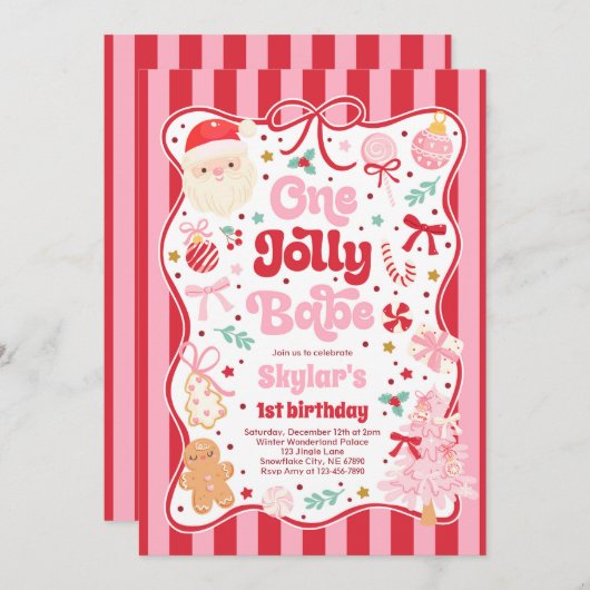 One Jolly Babe Christmas Coquette Bow 1st Birthday Kaart (Voorkant / Achterkant)