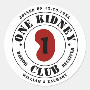 One Kidney Club Donor Ontvanger Namen Datum Ronde Sticker