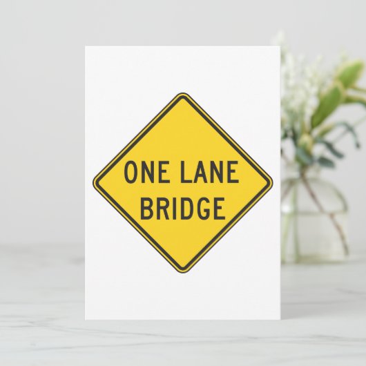One Lane Bridge Road Sign Yellow Kaart (Staand voorkant)