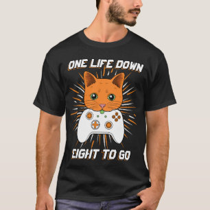 One Life Down Oranje Cartoon Cat Controller Gamer T-shirt