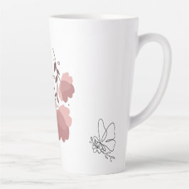 One line art vlinder met esthetische roze bloem latte mok