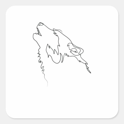 One Line Drawing Wolf Single Art Vierkante Sticker (Voorkant)