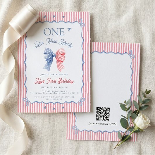 One Little Miss Liberty QR Code 1e verjaardag Kaart