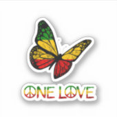 One Love Butterfly Rasta Reggae Peace Sticker (Voorkant)
