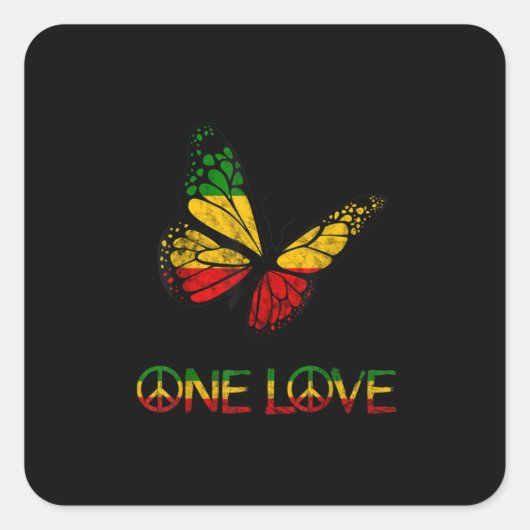 One Love Butterfly Rasta Reggae Peace Vierkante Sticker (Voorkant)