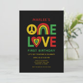 One Love Eerste Verjaardagsuitnodiging Reggae Kaart (Staand voorkant)