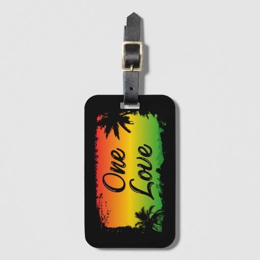 One Love Jamaican Rastafari Tropical Palm Trees Bagagelabel (Voorkant (verticaal))