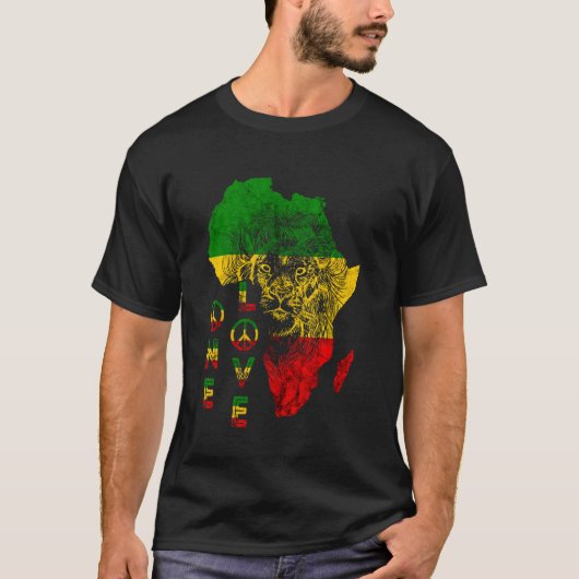 One Love Lion Rasta Reggae Africa Map Lion Juda T-shirt (Voorkant)