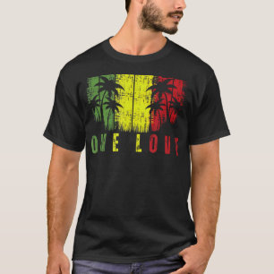 One Love Palm Tree Reggae Muziek Rasta T-shirt
