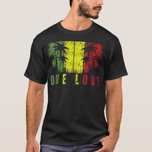 One Love Palm Tree Reggae Muziek Rasta T-shirt (Voorkant)
