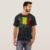 One Love Palm Tree Reggae Muziek Rasta T-shirt (Voorkant volledig)