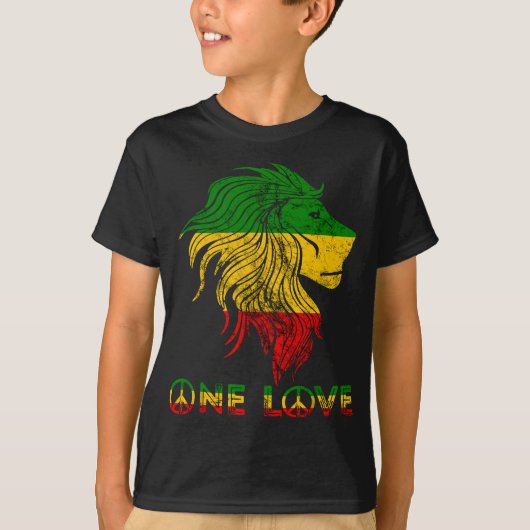 One Love Rasta Reggae Lion Judah Rastafari Root T-shirt (Voorkant)