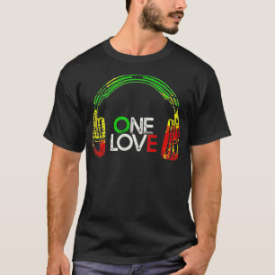 One Love Rastafarian Headphones Reggae Jamaican T-shirt