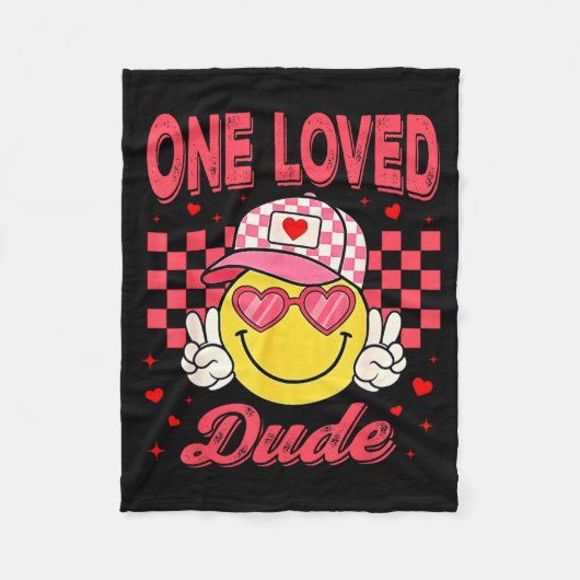 One Loved Dude Checkered Heart Valentines Day Boys Fleece Deken (Voorkant)