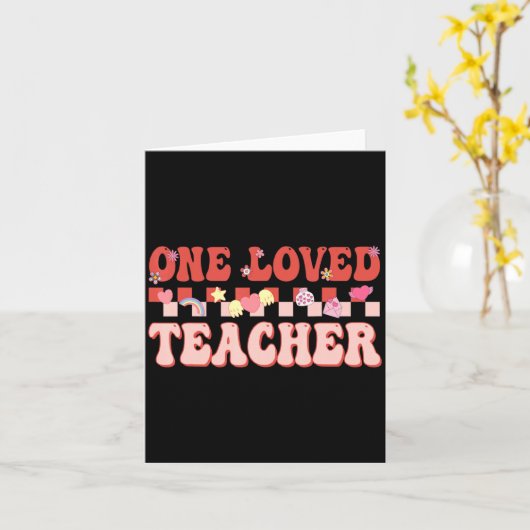 One Loved Teacher Happy Valentines Day Retro Groov Kaart (Gele Bloem)