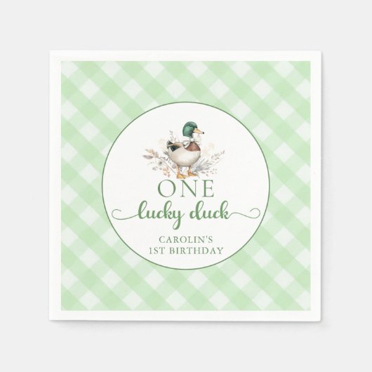 One Lucky Duck Boy 1st Verjaardag servetten (Voorkant)