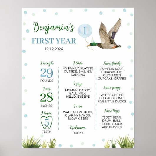 One Lucky Duck Boy Eerste jaar Milestone Poster (Voorkant)