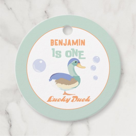 One Lucky Duck & Bubbles Eerste Verjaardag Pastel Bedankjes Labels (Voorkant)
